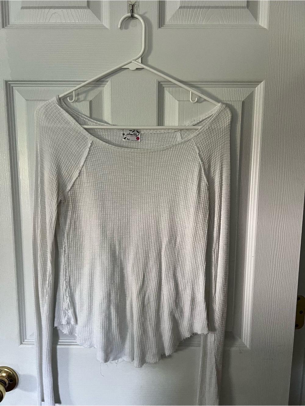 Free People Off-White Waffle Knit Long Sleeve Scoop Top